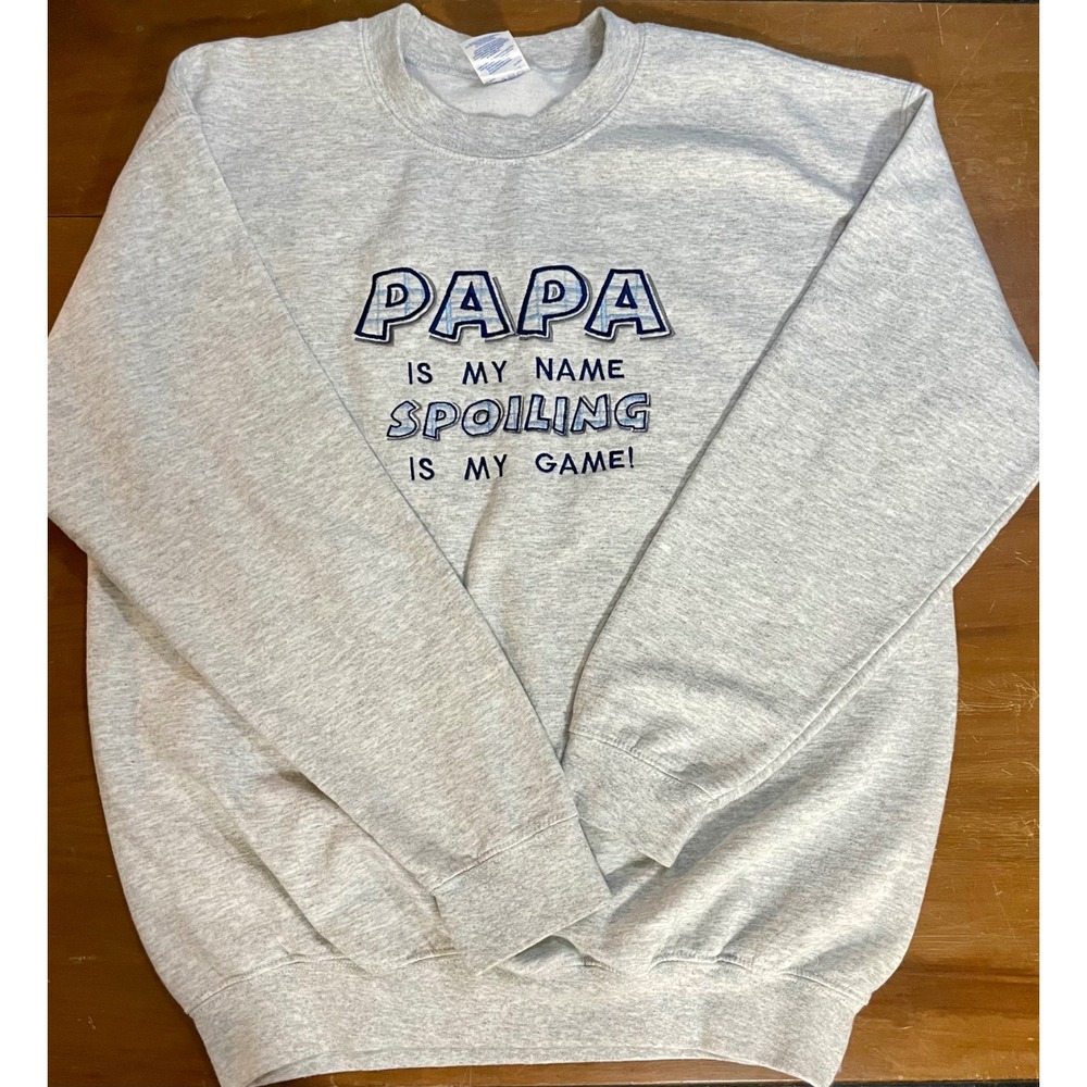 Gildan Sweatshirt Mens L Grey Excellent Papa Spoiling Is My Game Graphic Crew